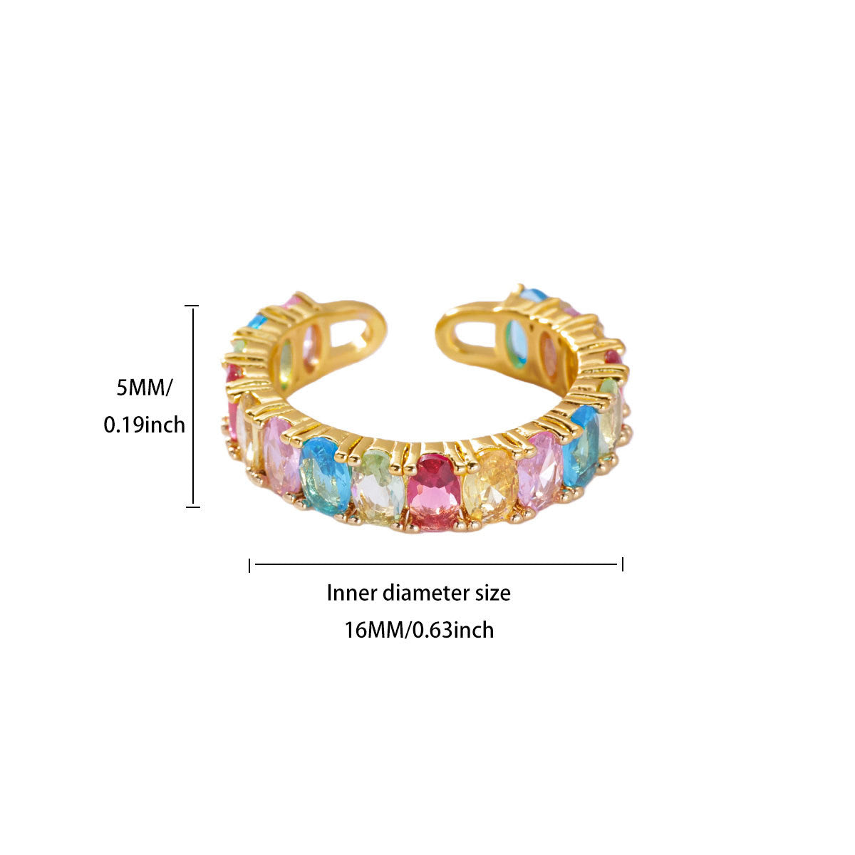 Wholesale Gold Plated Heart Shape Open Ring with Multicolor Zircon - Boutique Resale Jewelry Accessory