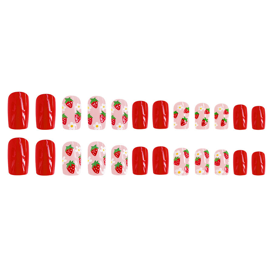 Wholesale 24 Pieces/box Strawberry Flower Manicure Press-on Nails Kits Nail Stickers ACC-NS-GuaiXL027