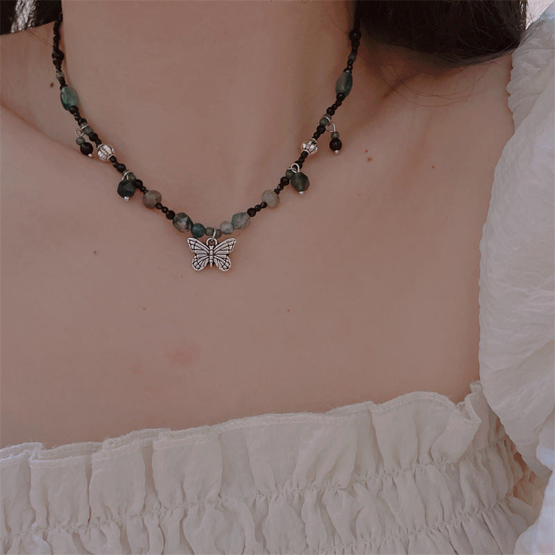 Wholesale Natural Stone Beaded Butterfly Necklace