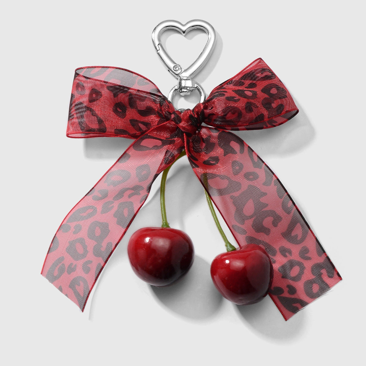 Wholesale Zinc alloy artificial pearl lace leopard print bowknot cherry keychain