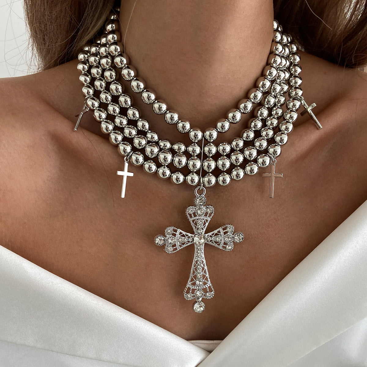 Wholesale Light Luxury Rhinestone Cross Multi Layer Necklace Trendy Geometric Gold Clavicle Chain Gift And Boutique Resale