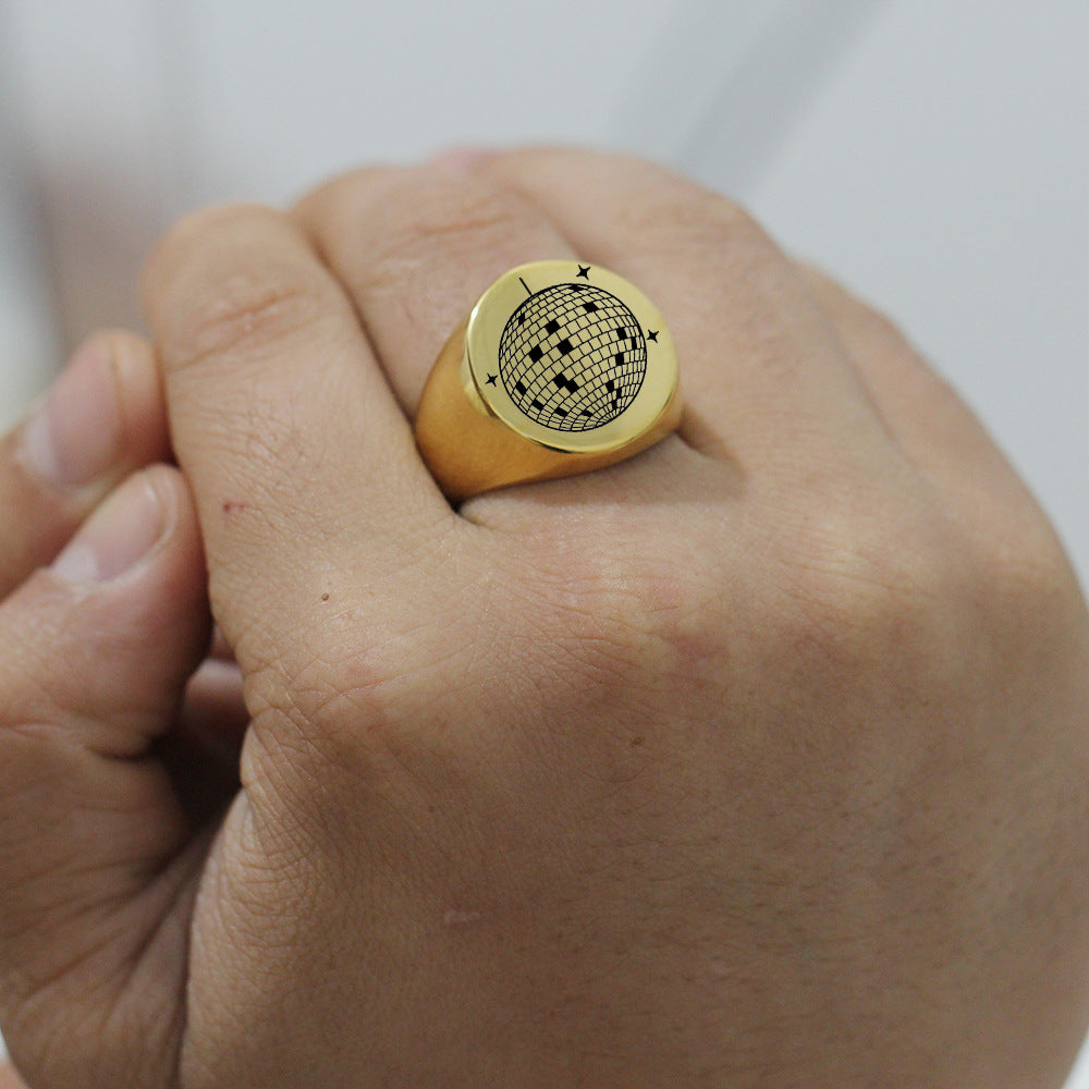 Wholesale titanium steel round smooth laser personalized earth ring