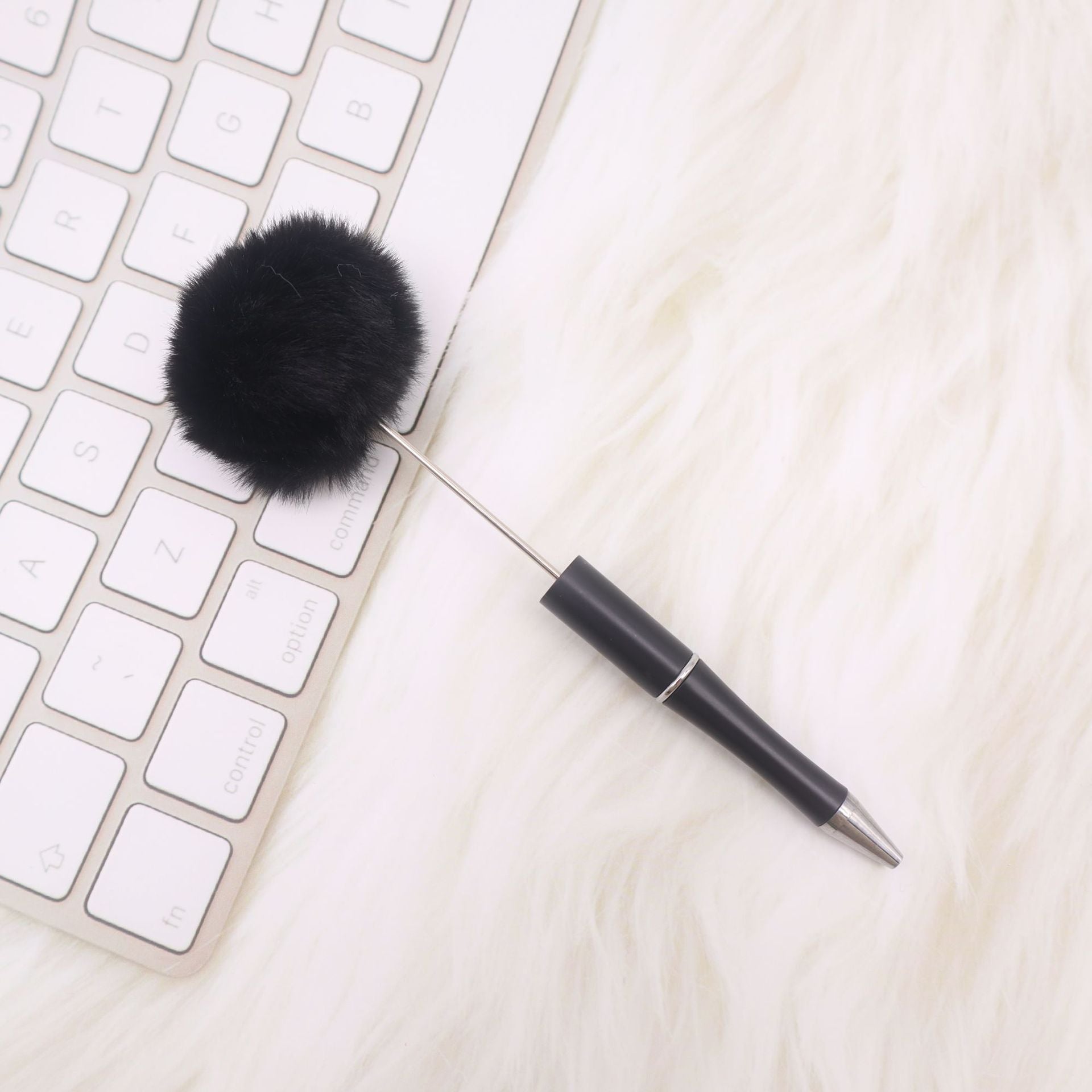 Wholesale Pom Pom Beadable Pen Leopard Print Hair Ball DIY Beaded Ballpoint Pen ACC-PN-CY003