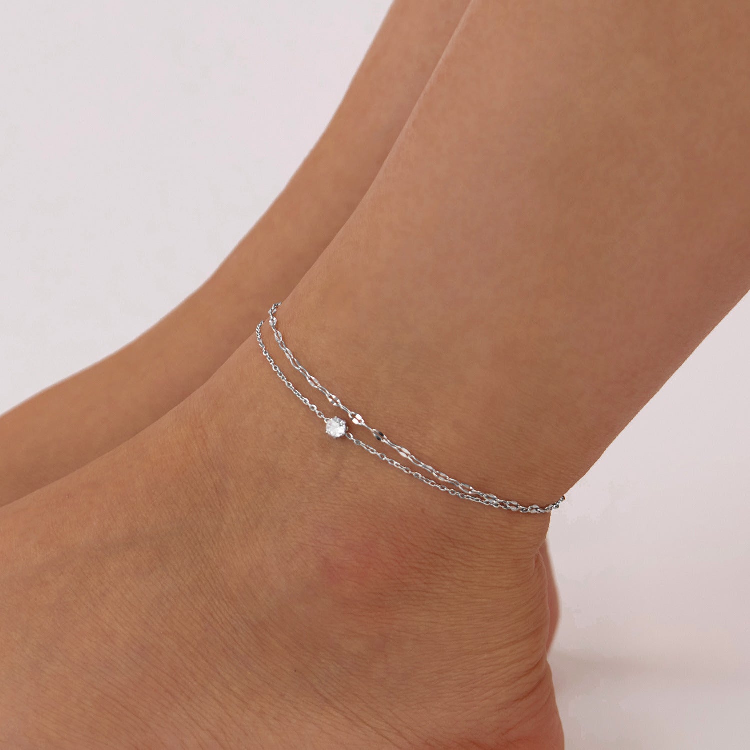 Wholesale Titanium Steel Double Layered Stackable Diamond Embedded Foot Jewelry Ankle Chain