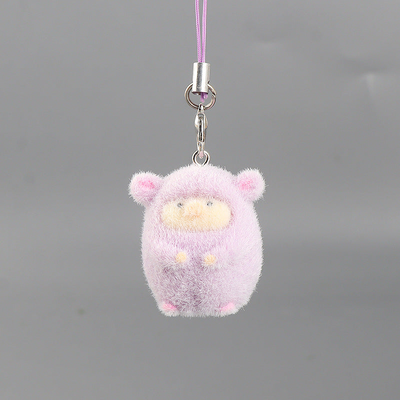 Wholesale Resin flocked 3D cartoon cute pig pendant keychain