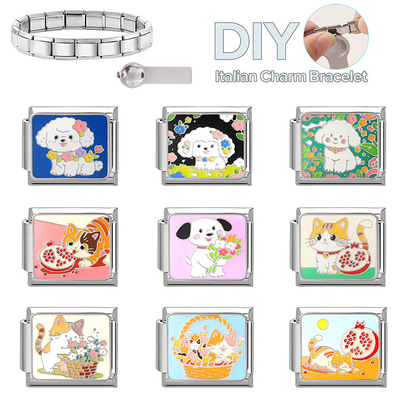 Wholesale Italian Charm Bracelet 9mm DIY Cute  vintage-style Creative Stainless Steel Composable Bracelet