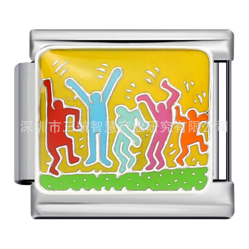 Bracelet de charme italien 5pcs 5pcs 9 mm DIY Splicing Paysage Pictorial en acier inoxydable Bracelet composable