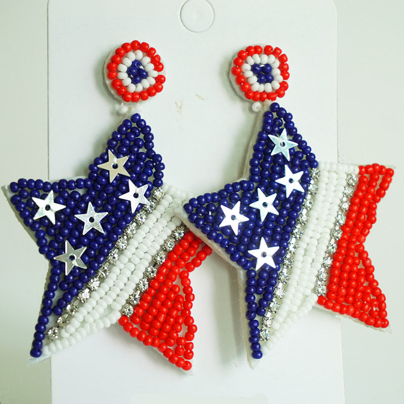 Wholesale 2 Pairs/pack American Independence Day Handmade Rice Beads Beaded Bow Love Heart Rainbow Earrings ACC-ES-HY045