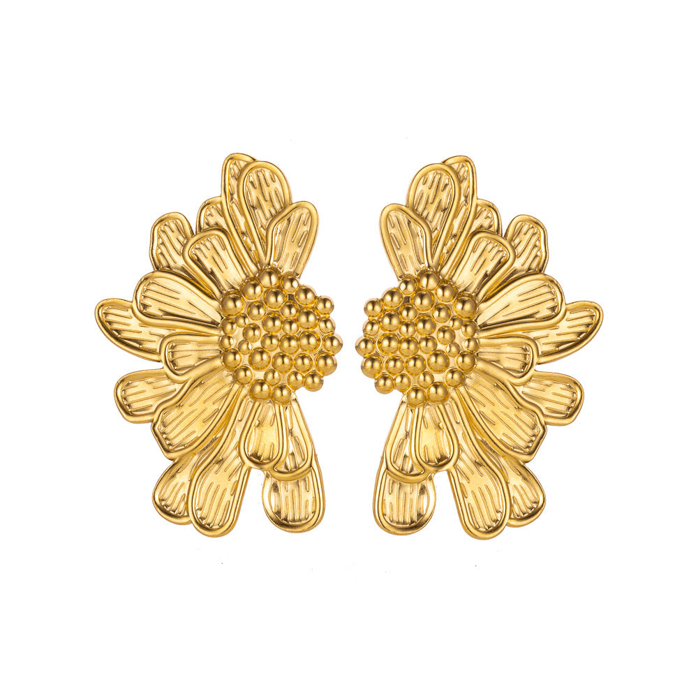 Wholesale retro  titanium steel fashion ladies flower earrings