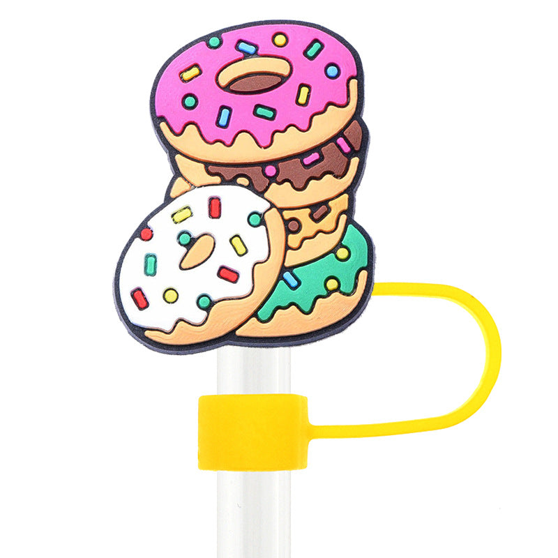 Wholesale Random Color 100pcs Donut Straw Tube Cap 10mm Soft Glue Straw Decoration Straw Cover ACC-SCR-RYY021