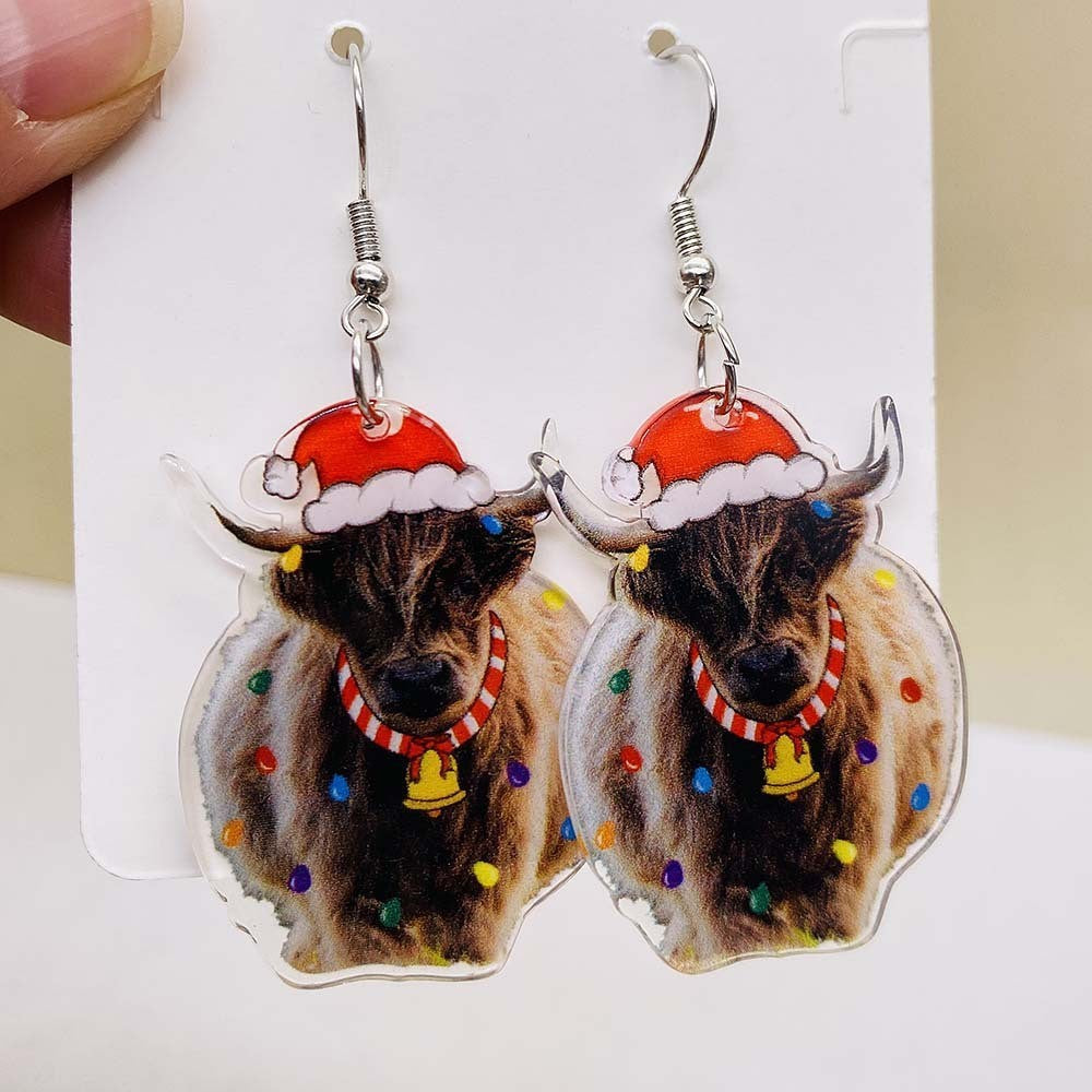 Wholesale Acrylic Christmas Animal Elk Rainbow Earrings