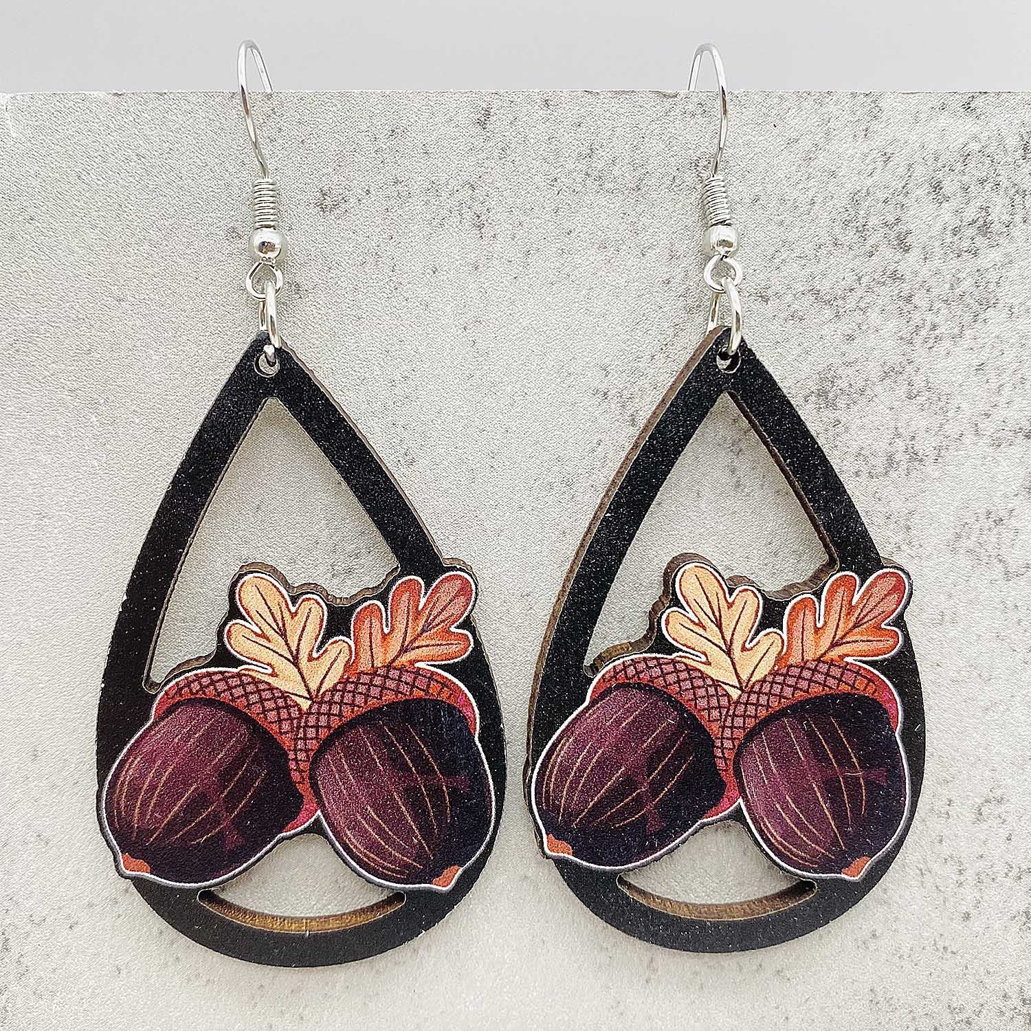 Wholesale  Thanksgiving Wooden Earrings Pumpkin Turkey Maple Leaf Print Drop Earrings