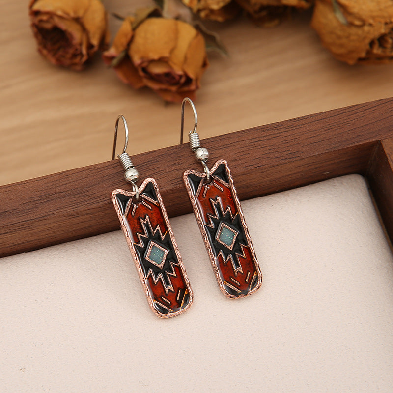 Wholesale  bohemian Western style craft pattern drop oil earrings