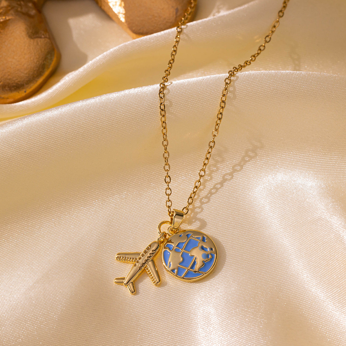 Wholesale Titanium Steel  Travel Earth Plane Star Love Book Combination Pendant Necklace