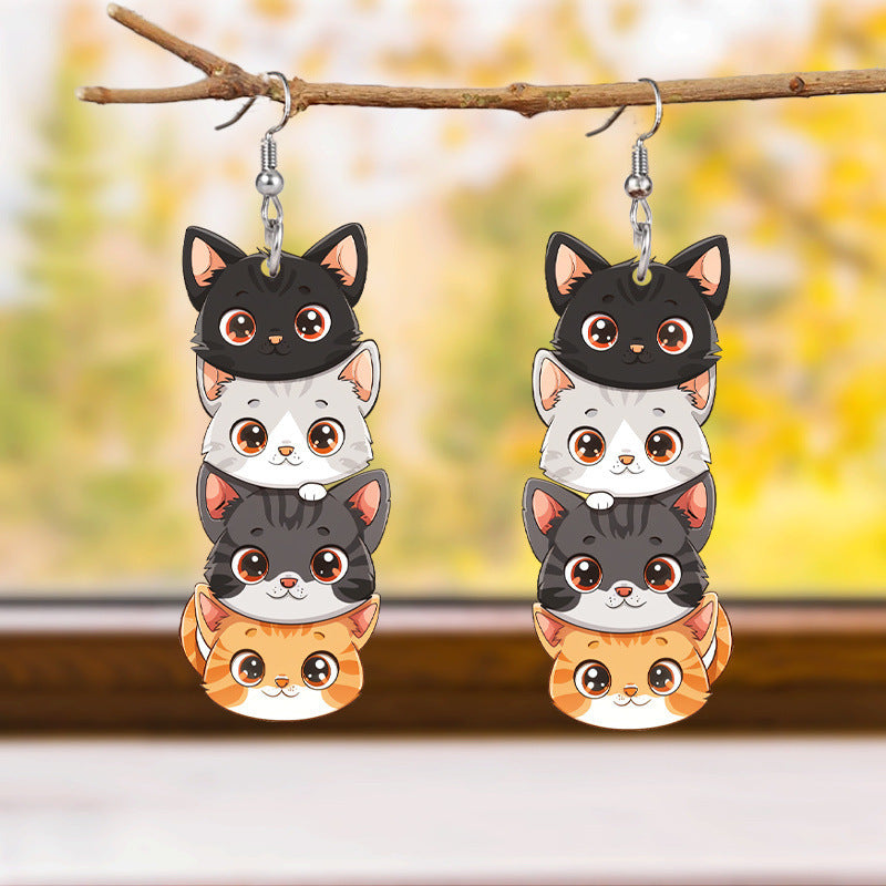 Wholesale  cute four cat acrylic pendant earrings