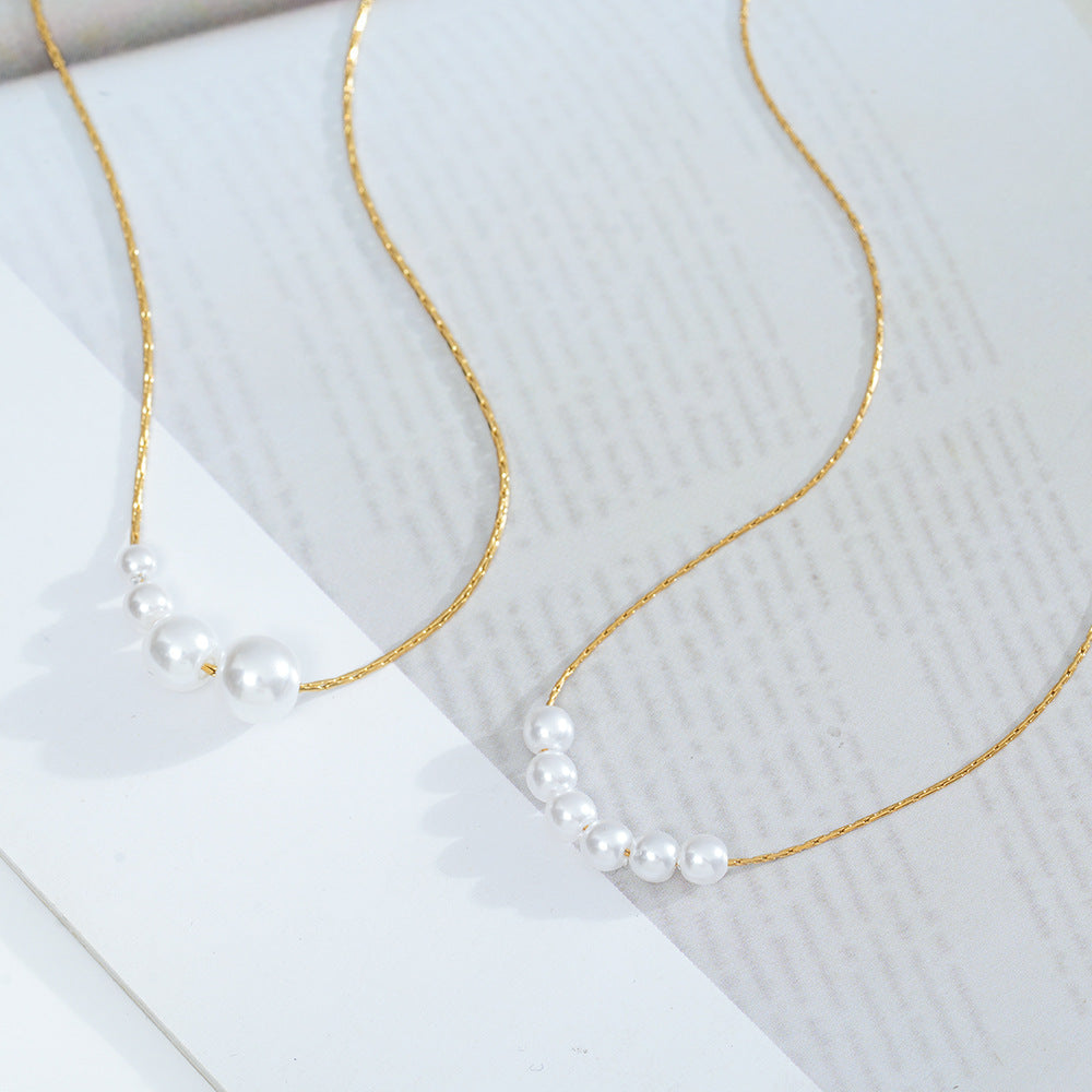 Wholesale Korean Simple Pearl Necklace Gold-Plated Titanium Steel Fashion Accessory for Boutique Resale