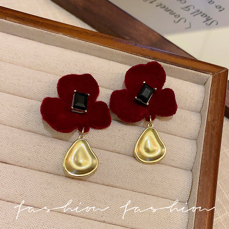 Wholesale 925 silver needle flocking plush earrings literary exaggerated earrings