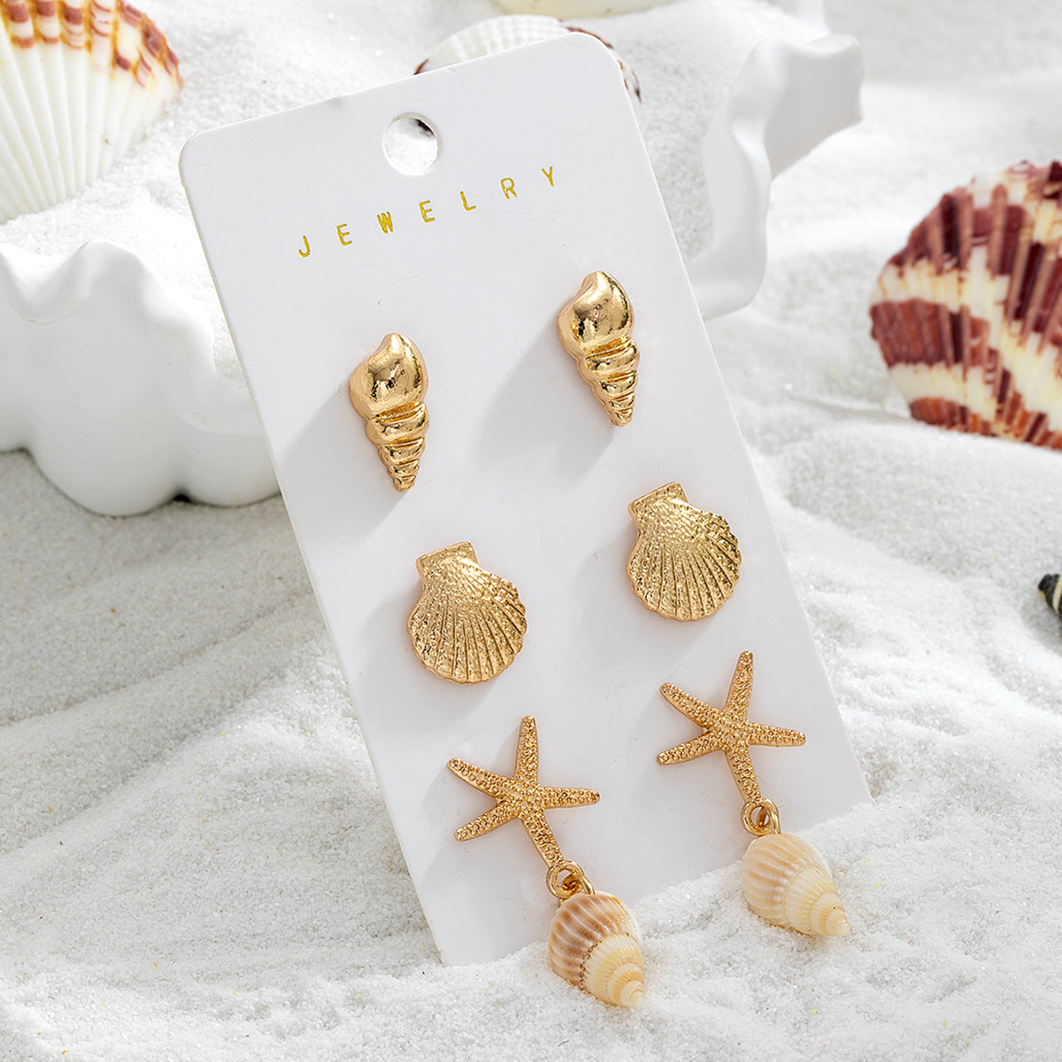 Wholesale  Bohemian Resort Style Alloy Seahorse Starfish Conch Earrings Set