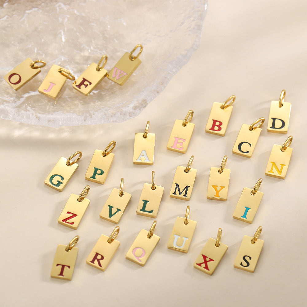 Wholesale Square brand 26 English letters stainless steel vacuum plated 14K 18K gold pendant