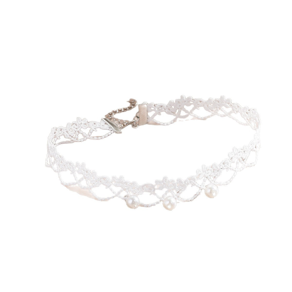 Wholesale Sweet Style White Lace Pearl Tassel Choker Necklace - Boutique Resale