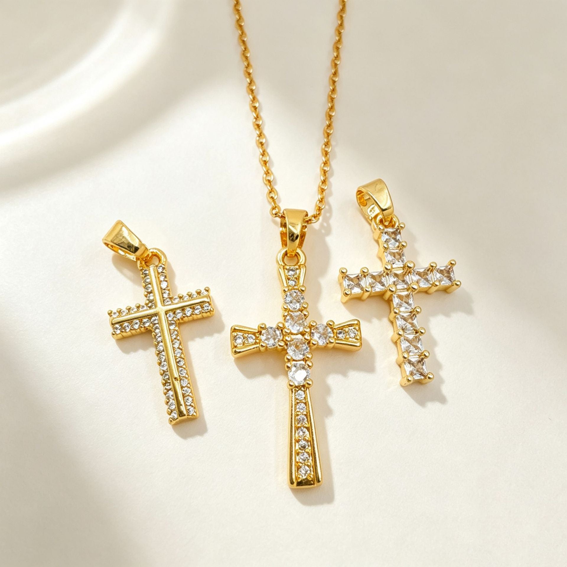 Wholesale Light Luxury Design Copper Gold Plated Micro Inlaid Zircon Cross Necklace