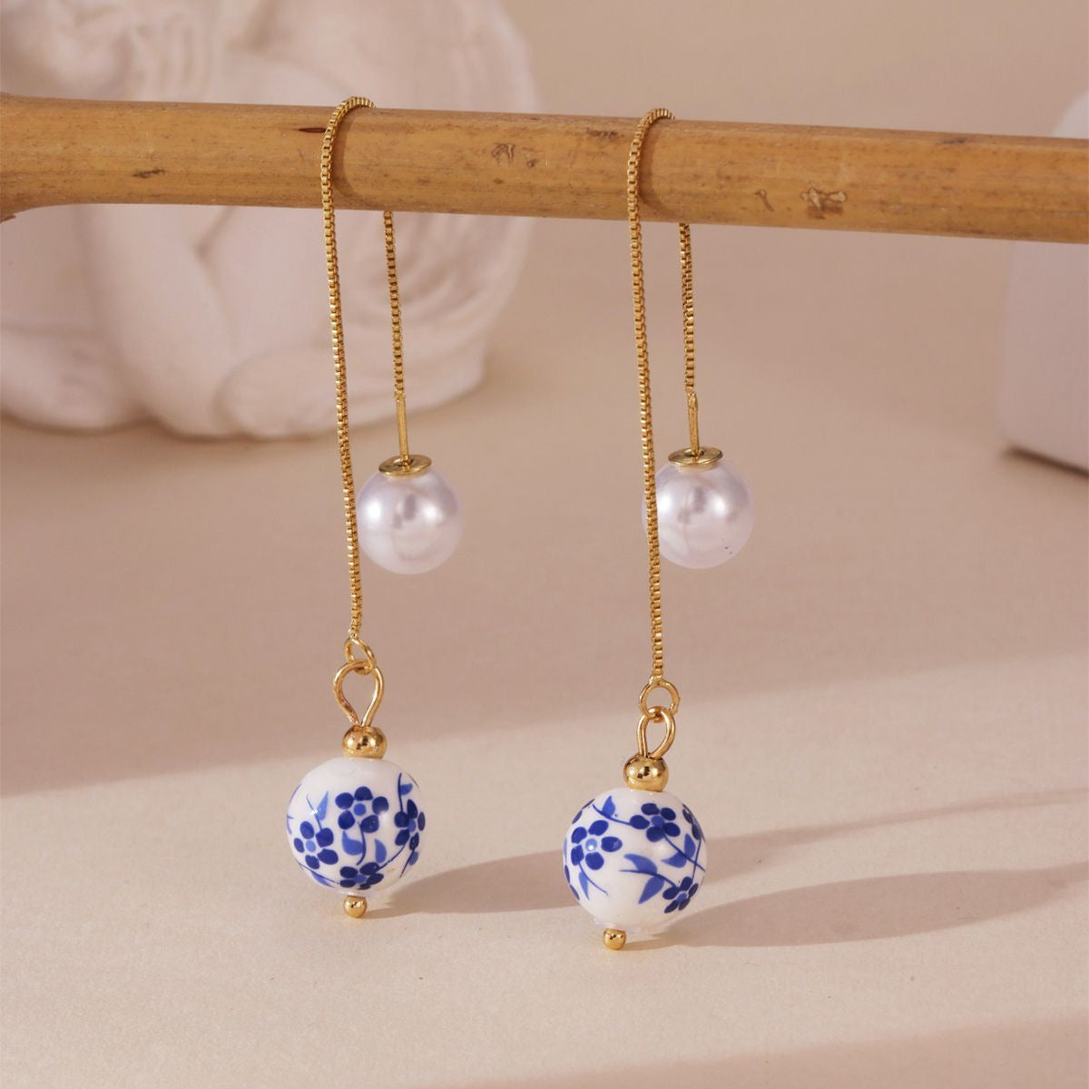 Wholesale Cup and Plate Shaped Ceramic Blue and White Porcelain Earrings