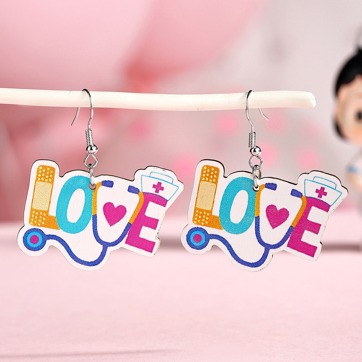 Wholesale Nurse Festival Love Wooden Earrings Cute Cartoon Cat Nurse Earrings