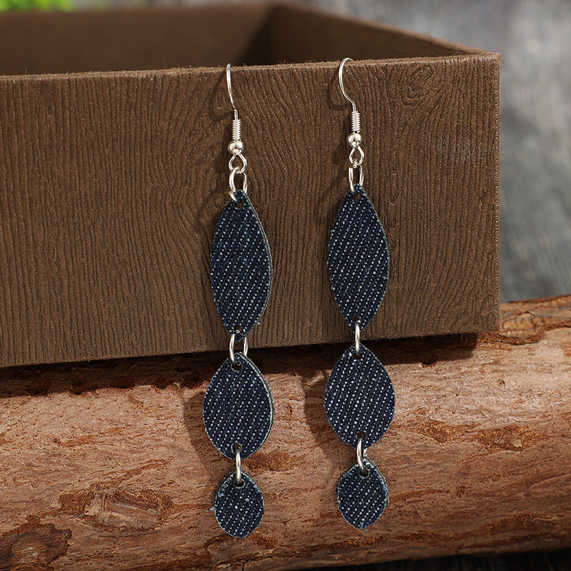 Wholesale Bohemian Retro Denim Water Drop Splicing Long Earrings Fashion Accessory