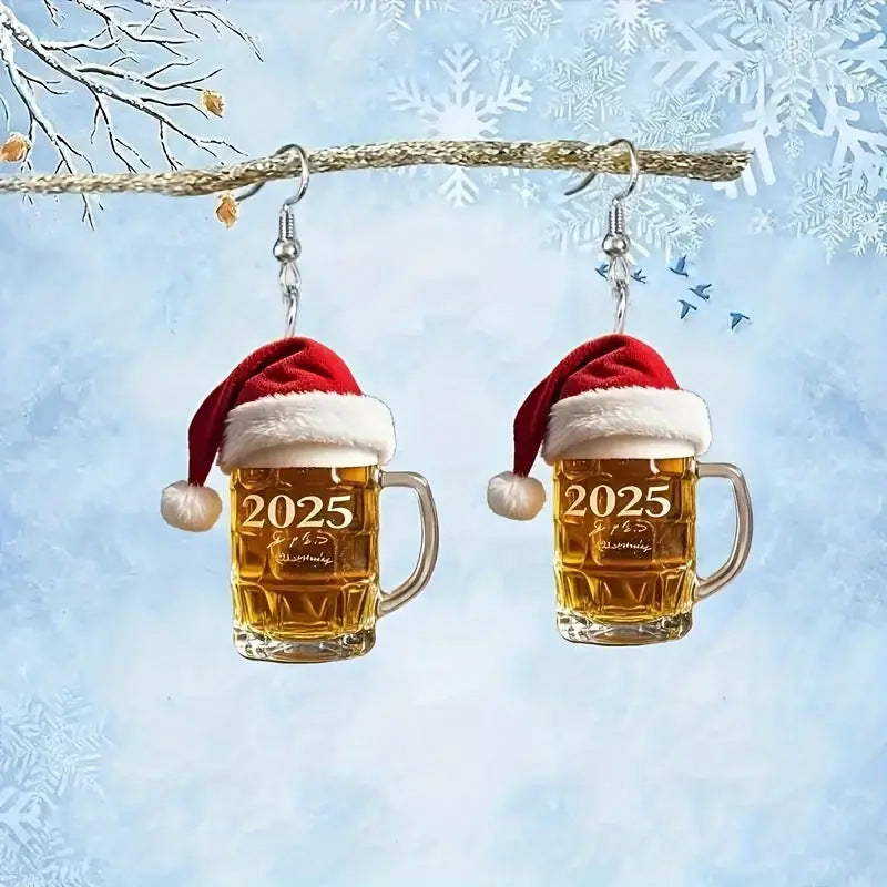 Wholesale Christmas Beer Mug Acrylic Earrings ACC-ES-Xiyin005