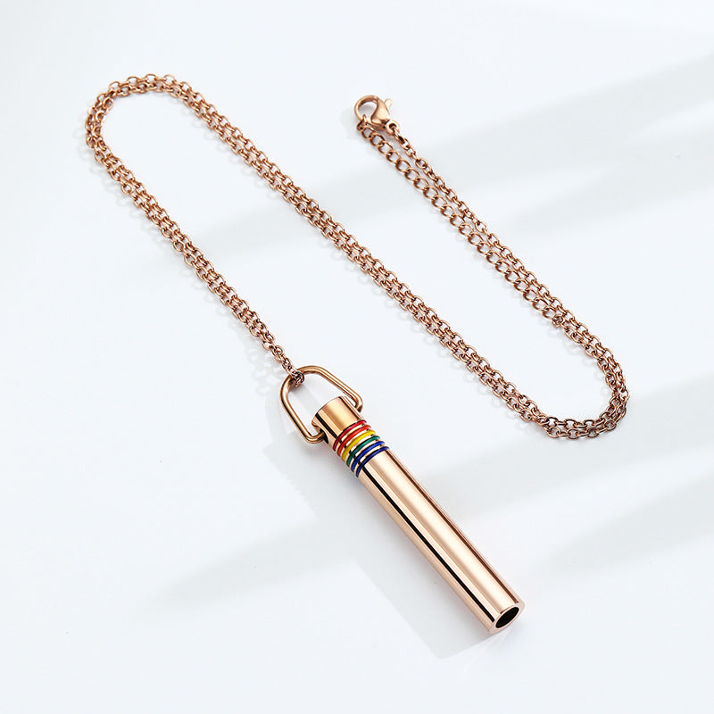 Wholesale Rainbow Yoga Meditation Stress Relief Whistle Stainless Steel Necklace ACC-NE-QinShi003