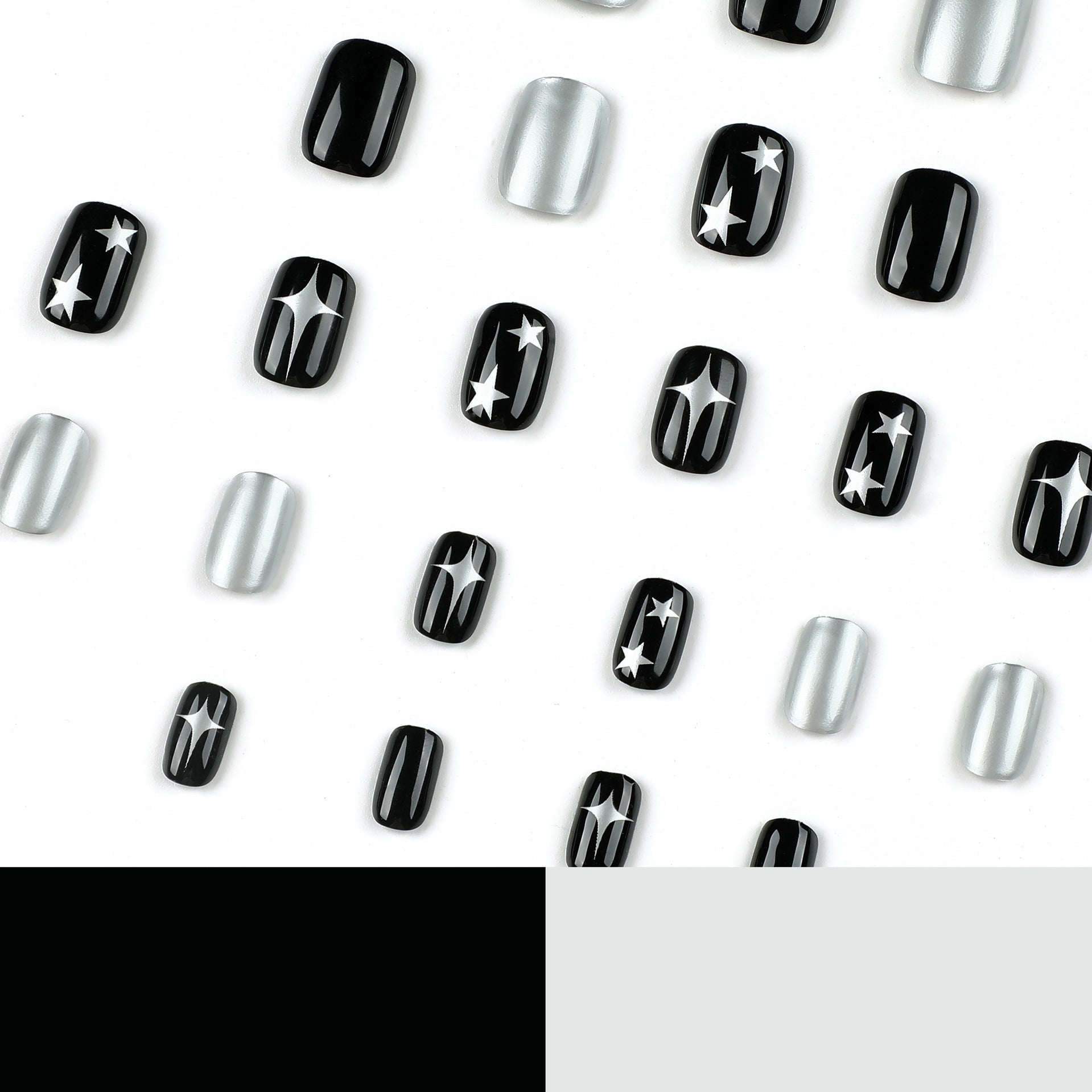 Wholesale 24 Pieces/box Silver Star Press-on Nails Kits Nail Stickers ACC-NS-LeFan035