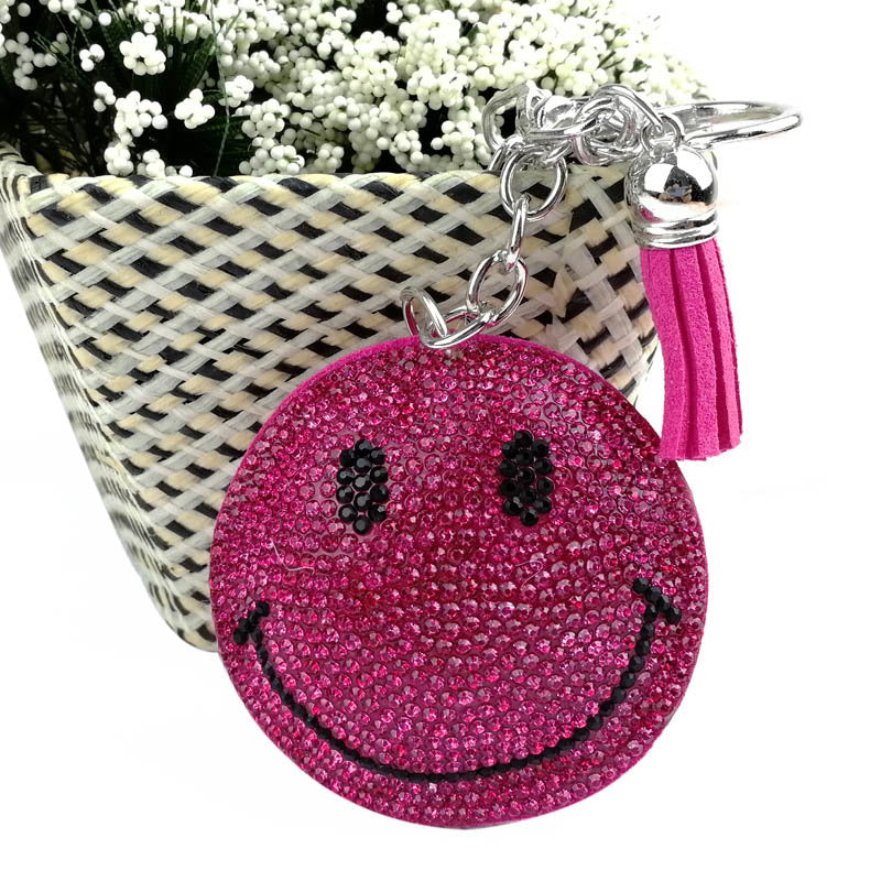 Wholesale Creative  velvet diamond-encrusted smiley face keychain