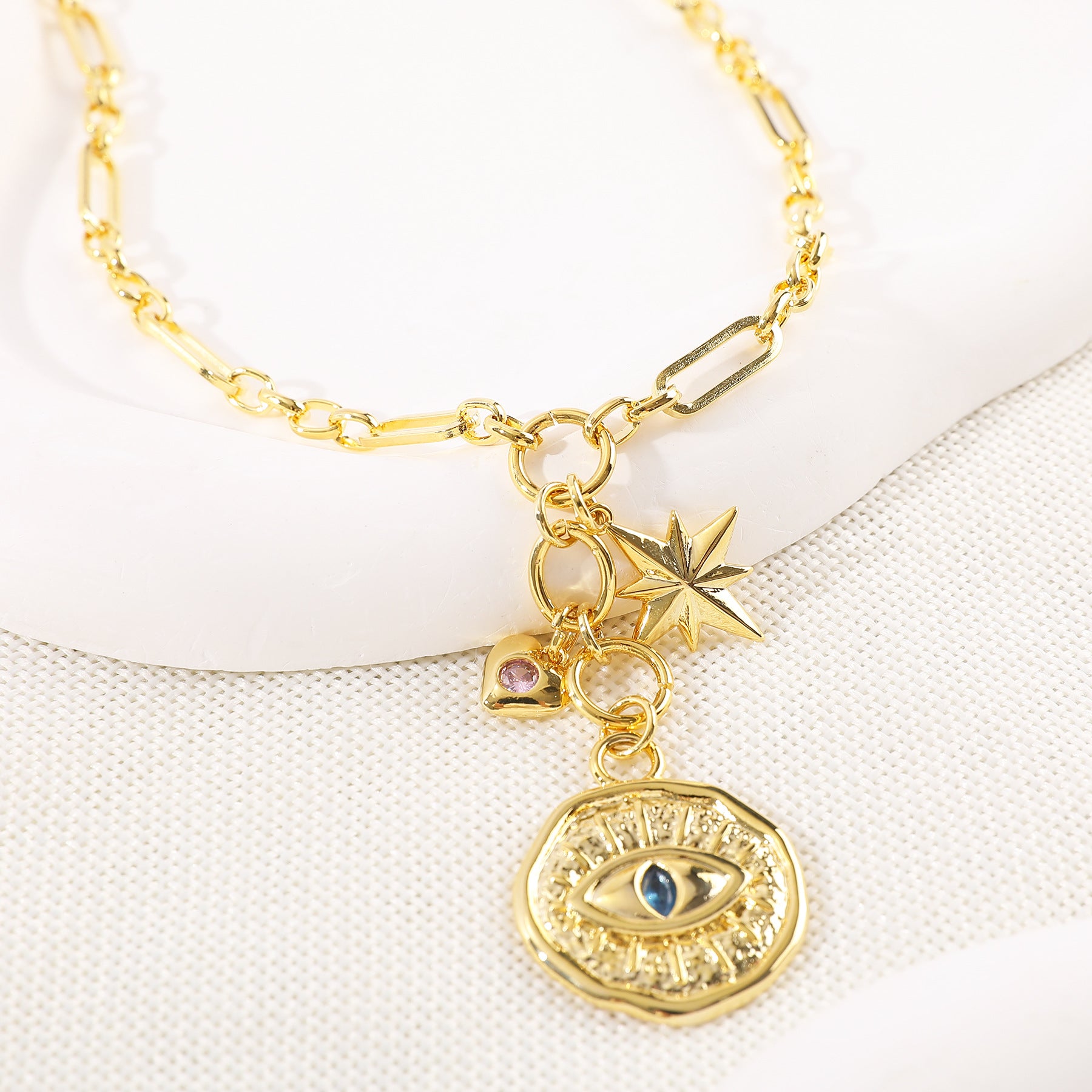 Wholesale Butterfly Pendant Necklace Personalized Fashion Copper Plated 14 Devil's Eye Multi-Pendant Necklace