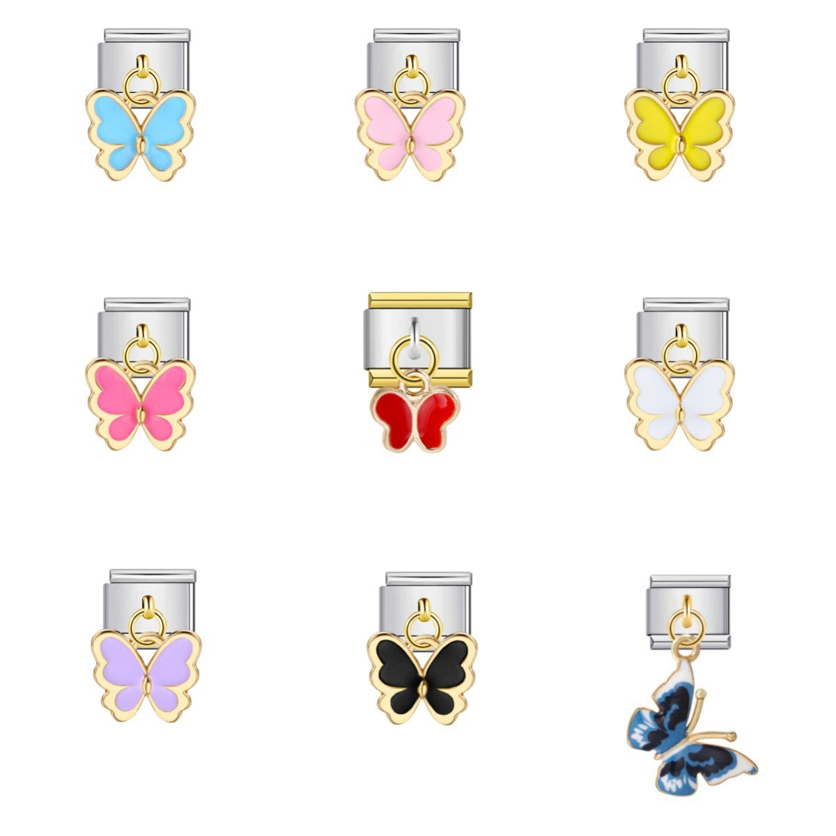 Wholesale Colorful Butterfly Charm Bracelet DIY Stainless Steel Jewelry Fashion Accessory