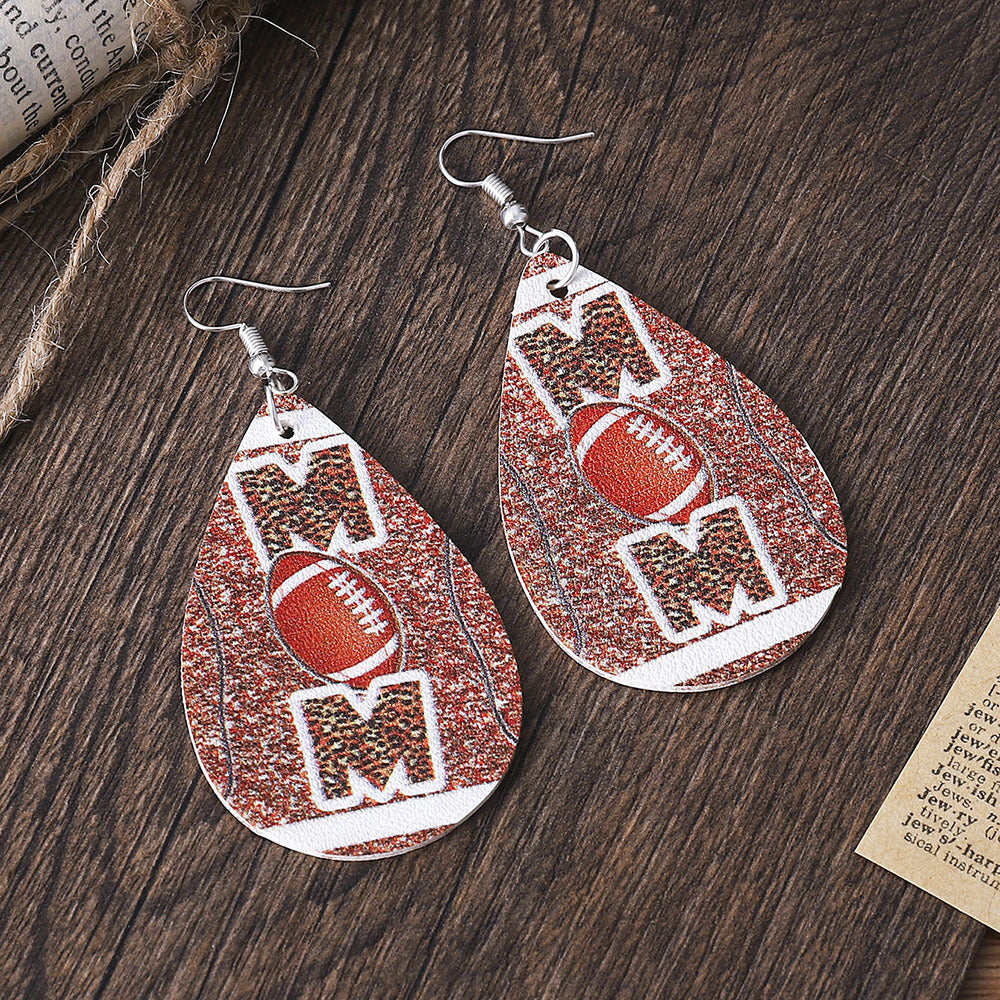 Wholesale Super Rugby Tassel Leopard Letters MOM Double-Sided PU Leather Earrings ACC-ES-ChuLian090