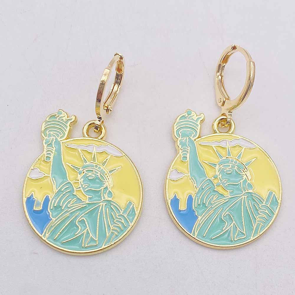Wholesale City Architecture Scenery Earrings Alloy Oil Drop Pendant Earrings Acrylic Earrings ACC-ES-Chengy002