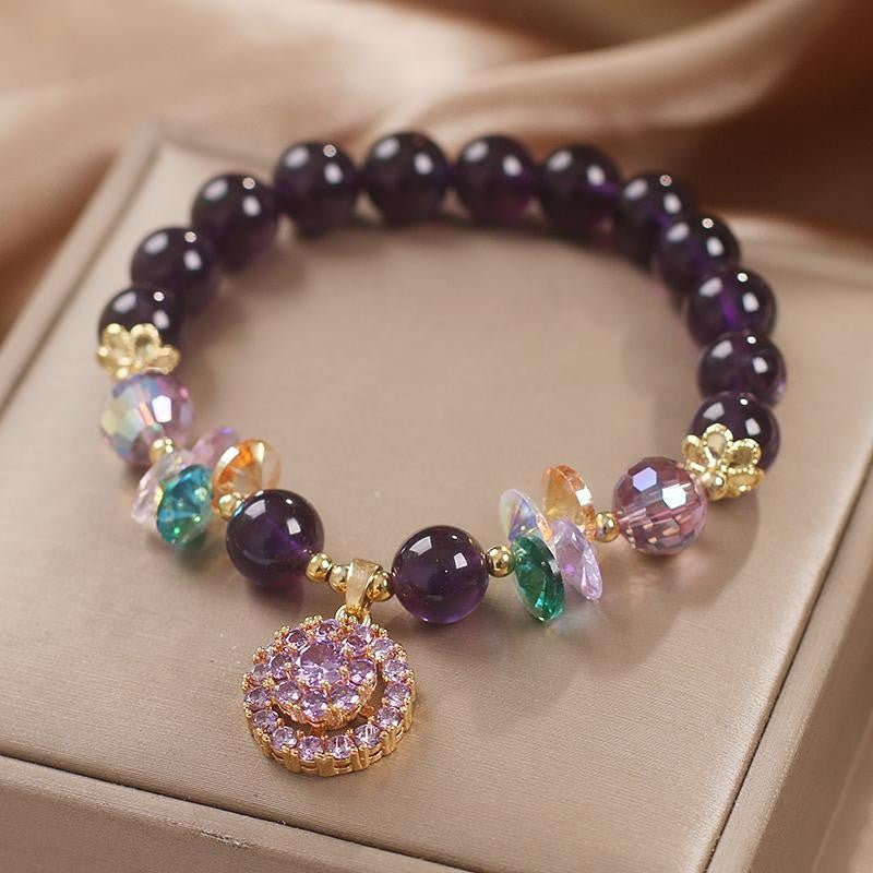 Wholesale Natural Amethyst Five Leaf Flower Pendant Bracelet