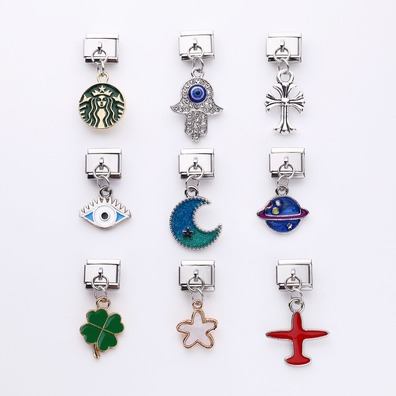 Wholesale 10pcs Italian Charm Bracelet 9mm DIY Splicing Devil Eye Stainless Steel Composable Bracelet