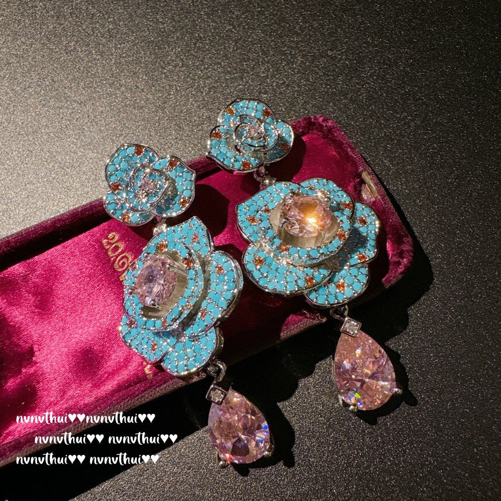 Wholesale  Camellia Jewel Earrings  Plated 18K Gold  Earrings