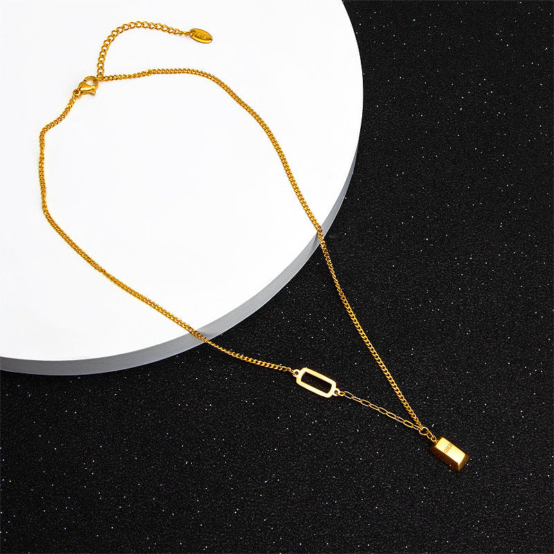 Wholesale small brick necklace 18 gold plated titanium steel clavicle chain