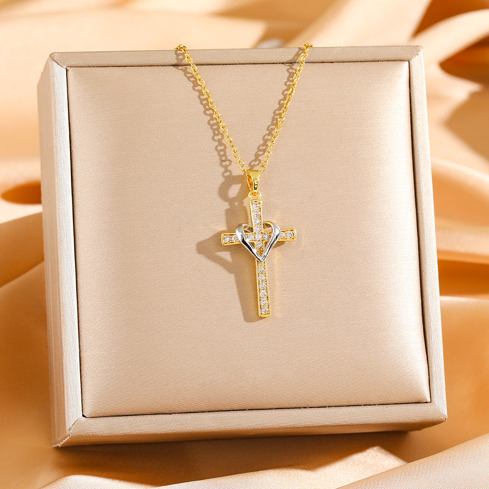 Wholesale Fashion Love Cross Zircon Pendant Necklace Jewelry Accessory Gift