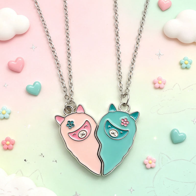 Wholesale Cartoon Heart BFF Magnetic Pendant Necklace For Women Stylish Gold Tone Zinc Alloy Boutique Resale Jewelry Accessory