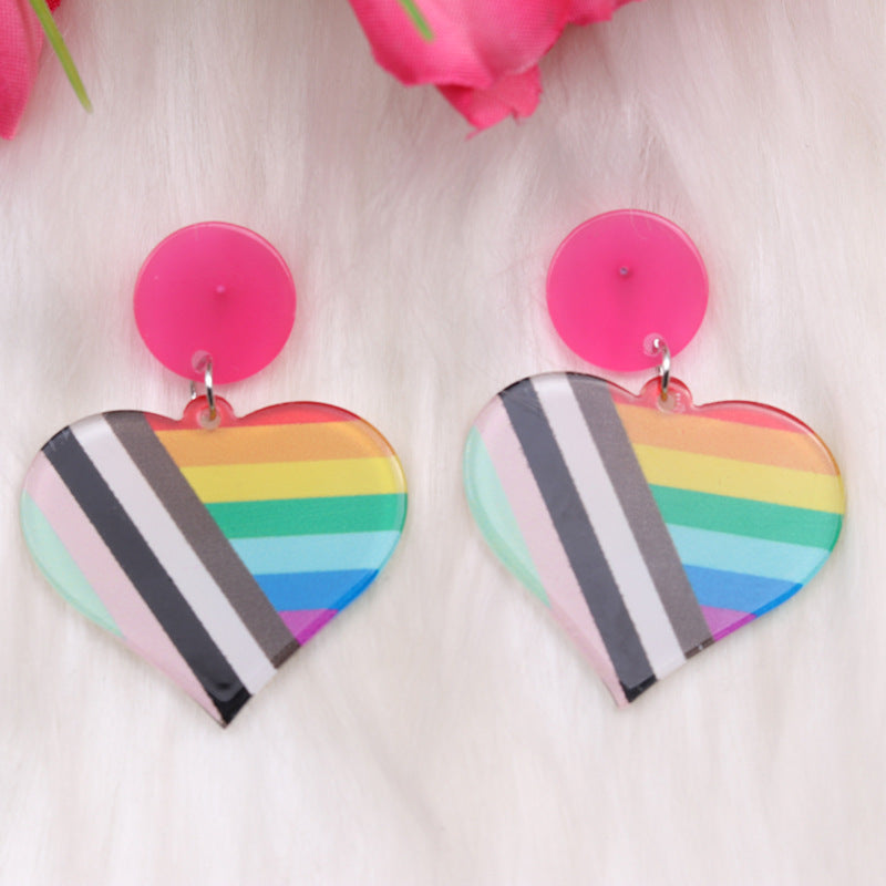 Wholesale Irregular Rainbow Bagua Acrylic Heart Shaped Earrings ACC-ES-DA011