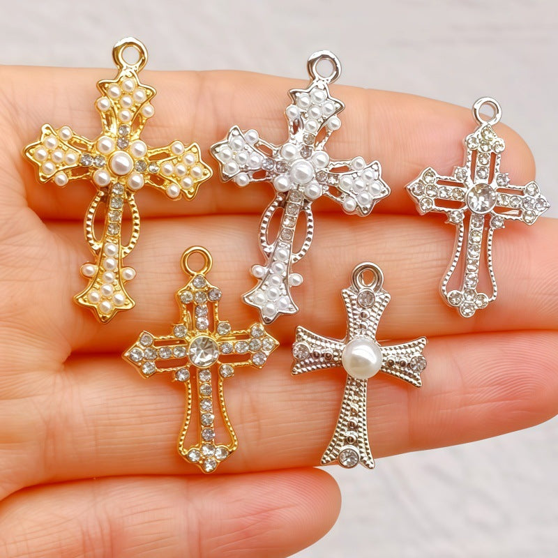 Wholesale 10pcs Alloy memory diamond cross accessories earrings necklace pendant jewelry ornaments earring DIY materials