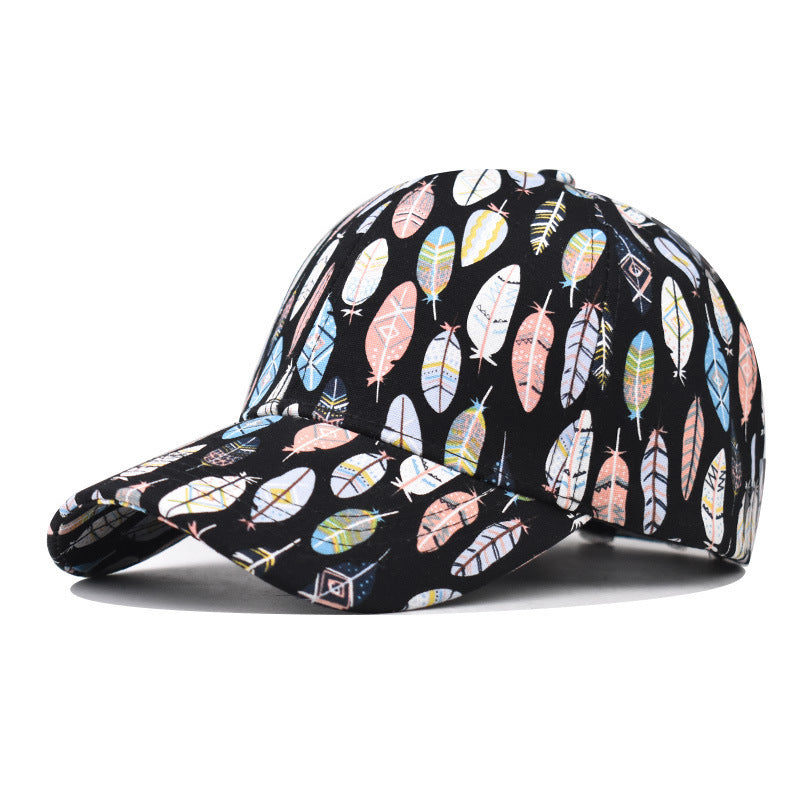 Wholesale Trendy Leaf Print Cotton Baseball Cap Adjustable Sun Hat For Outdoor Casual Wear