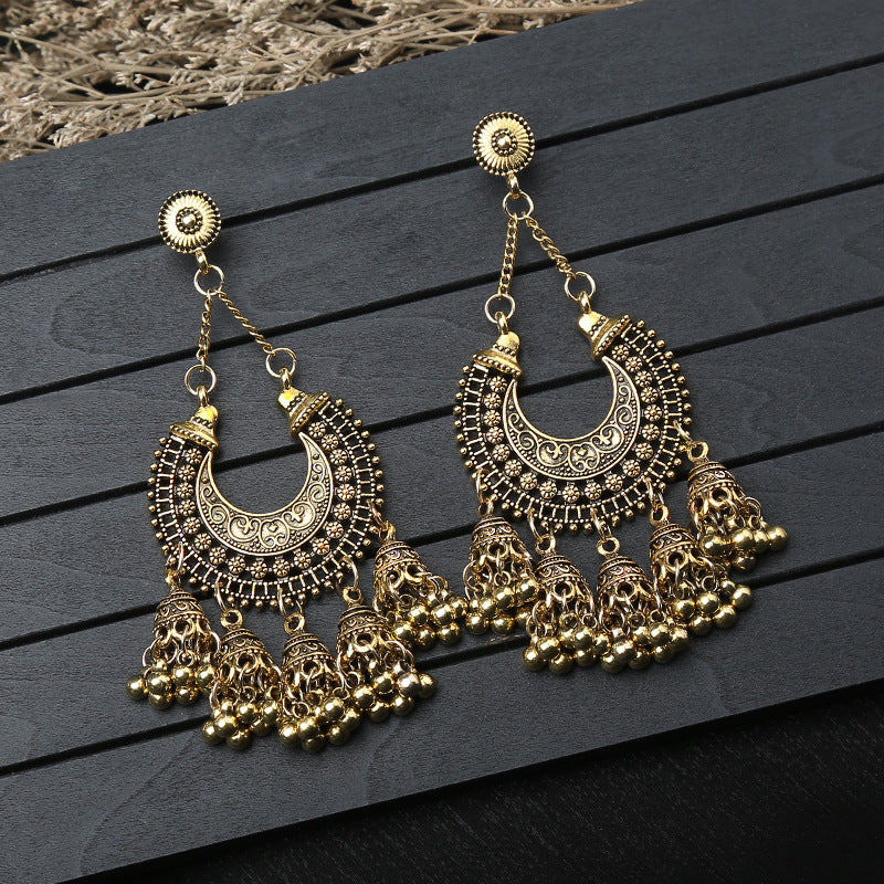 Wholesale Antique Silver Alloy Bohemian Ethnic Bell Carved Drop Earrings,  Fashion Jewelry Accessory for Party Gift