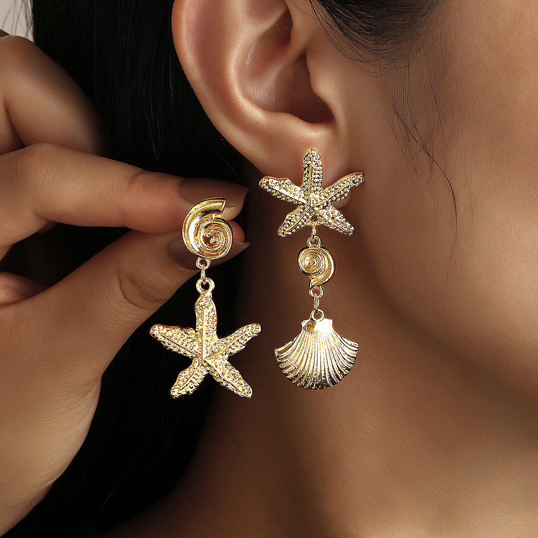 Wholesale Starfish Shell Earrings Mixed Materials Electroplating Jewelry Accessory