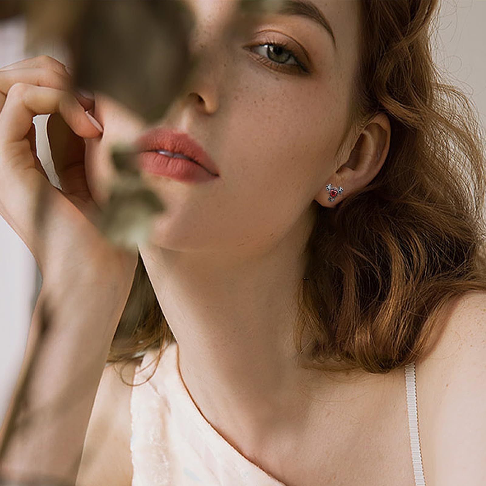 Wholesale Halloween exaggerated little devil red heart earrings