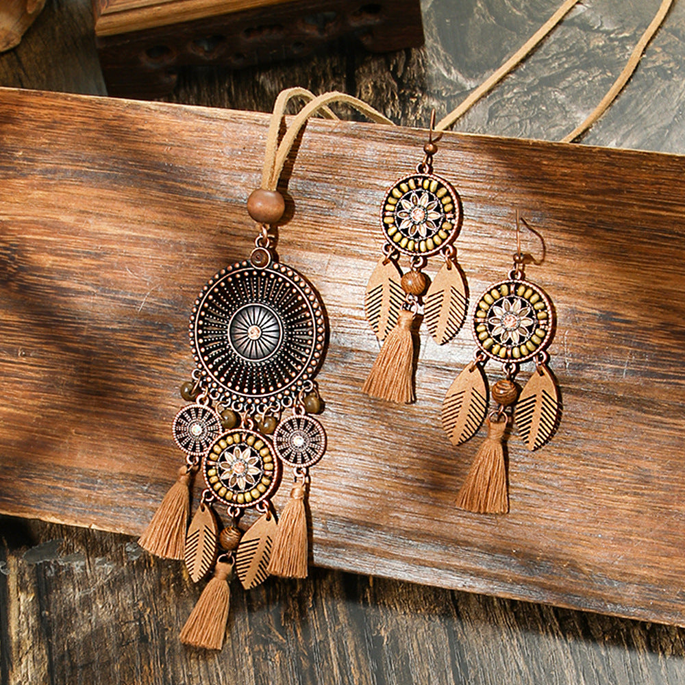 Wholesale Alloy Bohemian Geometric Hollow Earring and Necklace SetTrendy Jewelry Accessory for Everyday Wear