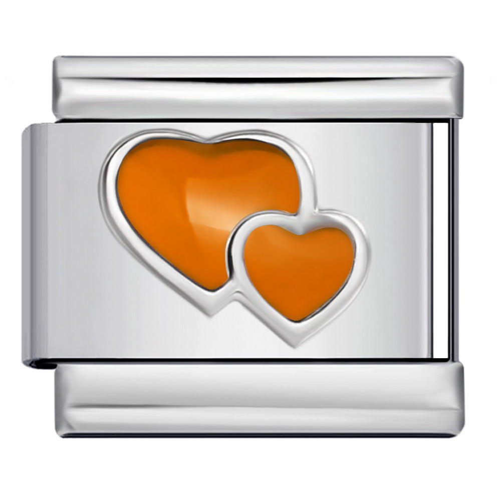 Wholesale  Italian Charm Bracelet 9mm DIY  colorful enamel double heart  Creative Stainless Steel Composable Bracelet